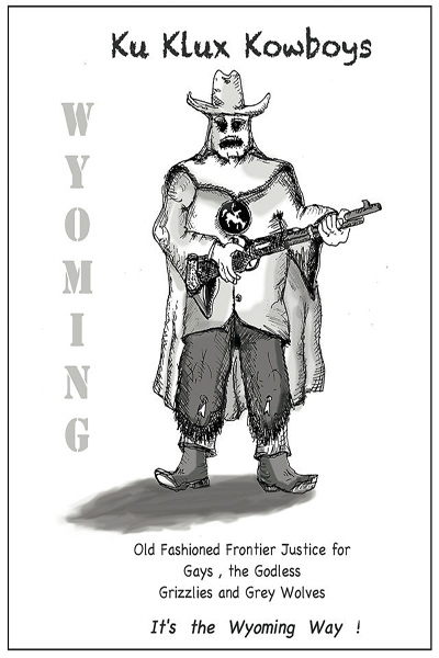 Drawn in response to the photo of the masked Wyoming wolf killers. The image is now in the public domain.
