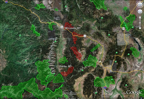 Map of sick bighorn populations in Montana