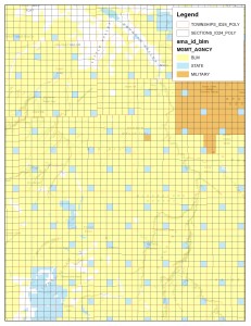 Public Lands in southern Idaho illustrating how state lands were dispersed.  (click for larger view)