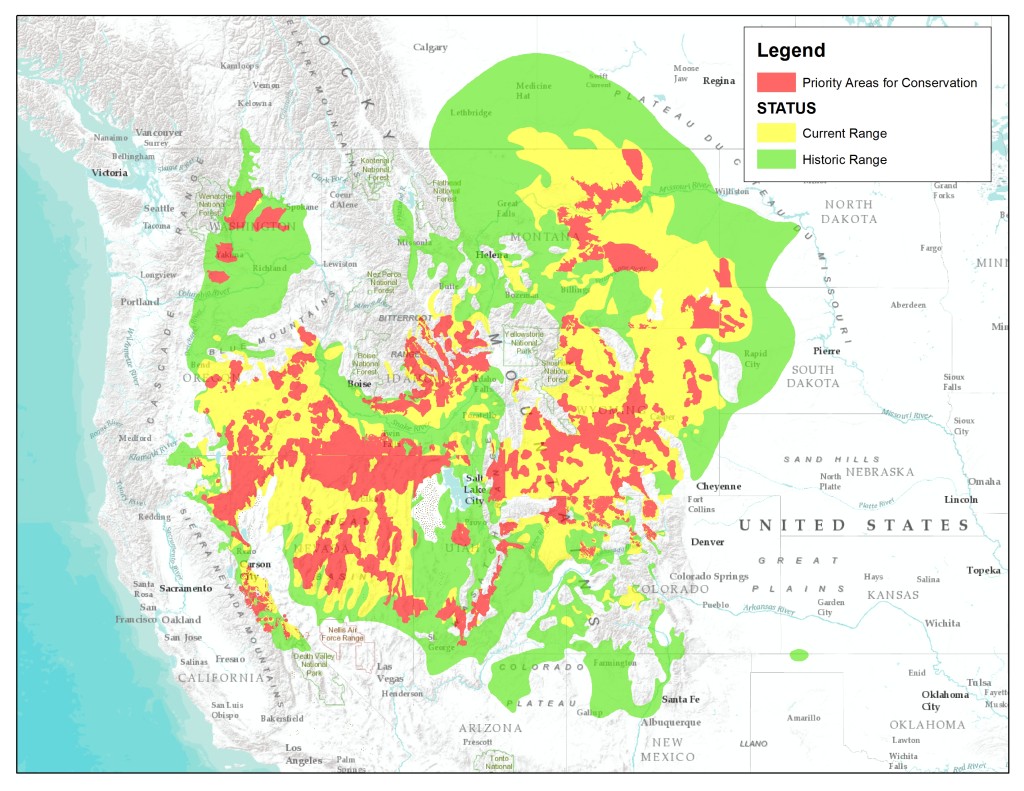 Sage Grouse Historic, Current, "Priority Areas for Conservation"