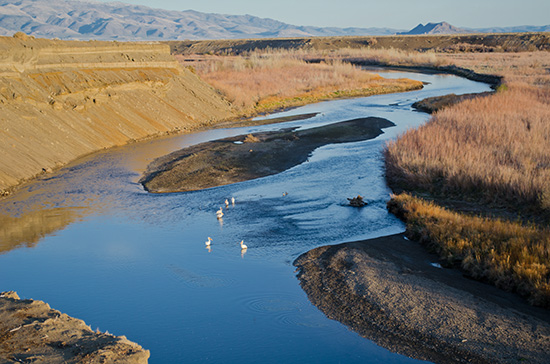 Where we saw the big trout. Truckee River delta at Pyramid Lake. Telephoto by Ralph Maughan. Copyright.